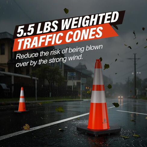 RoadHero 8 Pack 28 Inch 5.5 Lb Traffic Cones with Heavy Black Base, Orange Safety Cone with Reflective Collar for Parking Lot, Construction Work, Road Safety in Saudi Arabia