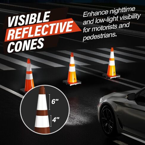 RoadHero 8 Pack 28 Inch 5.5 Lb Traffic Cones with Heavy Black Base, Orange Safety Cone with Reflective Collar for Parking Lot, Construction Work, Road Safety in Saudi Arabia