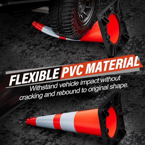 RoadHero 8 Pack 28 Inch 5.5 Lb Traffic Cones with Heavy Black Base, Orange Safety Cone with Reflective Collar for Parking Lot, Construction Work, Road Safety in Saudi Arabia