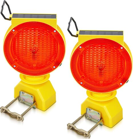 2 Pcs Solar Flashing Traffic Lights Solar Warning Lights Industrial Warning Traffic Safety Barricade Signal Flashing 2 Sided Visibility LED (Amber) in Saudi Arabia