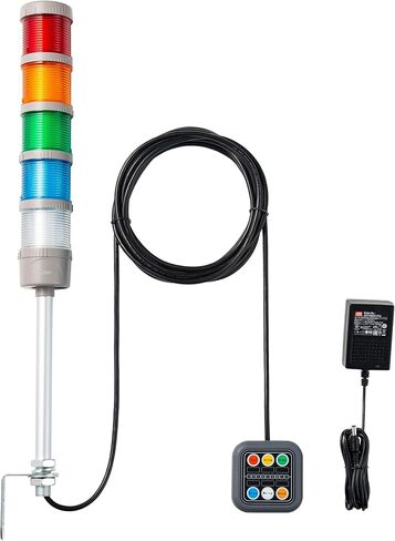 5 مصابيح برج أندون LED فائقة السطوع مع صفارة، أحمر/أصفر/أخضر/أزرق/أبيض، تشغيل/إيقاف/فلاش، صندوق التحكم، محول طاقة صناعي متوسط ​​6 أقدام و16 قدم سلك تمديد، التوصيل والتشغيل in Kuwait