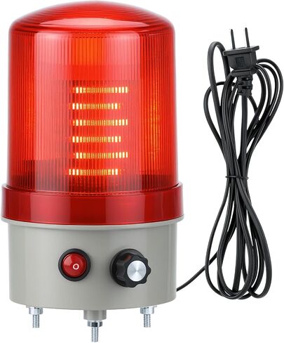 QWORK Industrial LED Rotating Warning Light, 110V AC Red Beacon Strobe for Public Emergency Alarms, Safety Siren Adjustable Volume in Saudi Arabia
