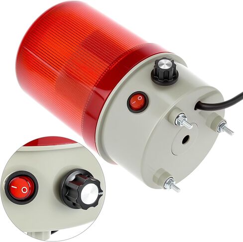 QWORK Industrial LED Rotating Warning Light, 110V AC Red Beacon Strobe for Public Emergency Alarms, Safety Siren Adjustable Volume in Saudi Arabia