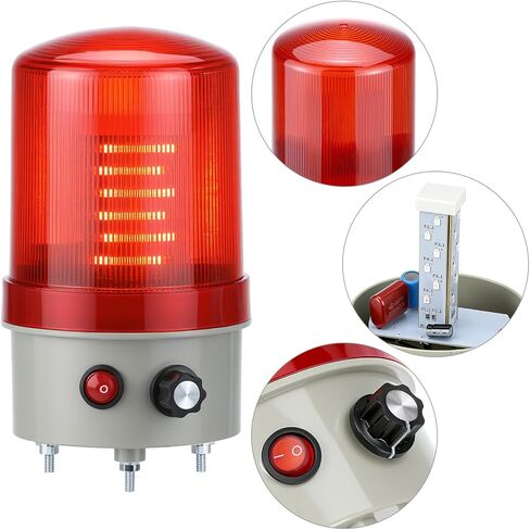 QWORK Industrial LED Rotating Warning Light, 110V AC Red Beacon Strobe for Public Emergency Alarms, Safety Siren Adjustable Volume in Saudi Arabia