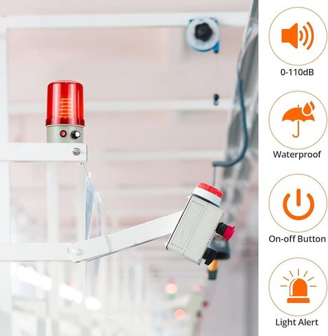 QWORK Industrial LED Rotating Warning Light, 110V AC Red Beacon Strobe for Public Emergency Alarms, Safety Siren Adjustable Volume in Saudi Arabia