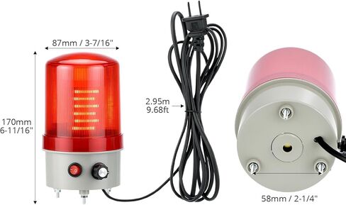 QWORK Industrial LED Rotating Warning Light, 110V AC Red Beacon Strobe for Public Emergency Alarms, Safety Siren Adjustable Volume in Saudi Arabia