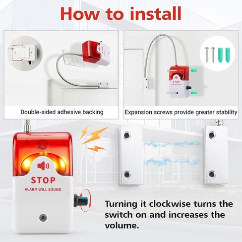 Konohan Exit Stopper Door Alarm with 110db Siren, Emergency Door Alarms When Opened, Easy Installation, Battery Powered, Magnetic Sensor for Unauthorized Entry Prevention Commercial Warehouse Retail in Saudi Arabia
