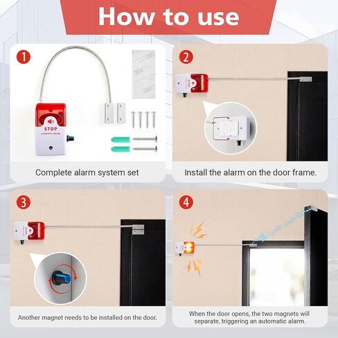 Konohan Exit Stopper Door Alarm with 110db Siren, Emergency Door Alarms When Opened, Easy Installation, Battery Powered, Magnetic Sensor for Unauthorized Entry Prevention Commercial Warehouse Retail in Saudi Arabia