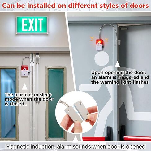 Konohan Exit Stopper Door Alarm with 110db Siren, Emergency Door Alarms When Opened, Easy Installation, Battery Powered, Magnetic Sensor for Unauthorized Entry Prevention Commercial Warehouse Retail in Saudi Arabia