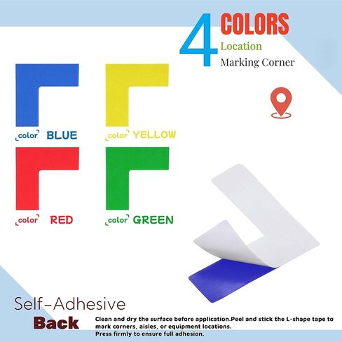 5S Location Marking Corner，50 Pcs L-Shaped Floor Marking Stickers 4 x 4 x 1.2 Inch Graphical Organization Marker for Workplace Office Warehouse Exhibition Hall Floor Desk Table, Blue in Kuwait