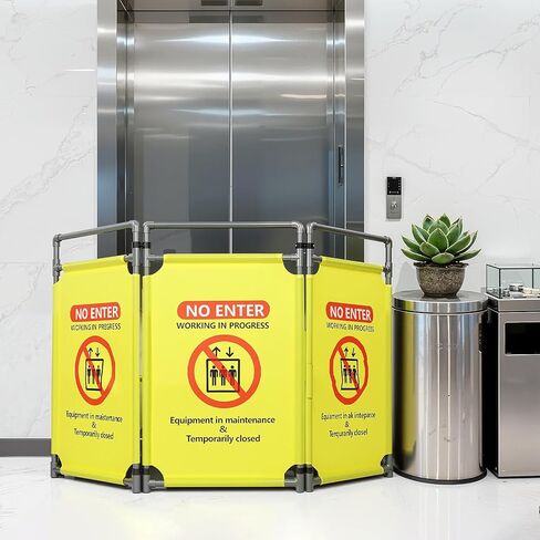 3 Panels Safety Barricade, Heavy Duty PVC Foldable Security Barrier Gate,Visibility Caution Symbol Traffic Fence with “DO NOT Enter" Sign, Portable Elevator Maintenance Caution for Construction in Saudi Arabia