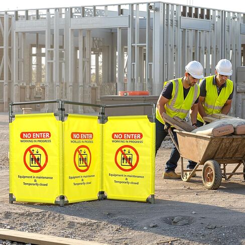 3 Panels Safety Barricade, Heavy Duty PVC Foldable Security Barrier Gate,Visibility Caution Symbol Traffic Fence with “DO NOT Enter" Sign, Portable Elevator Maintenance Caution for Construction in Saudi Arabia