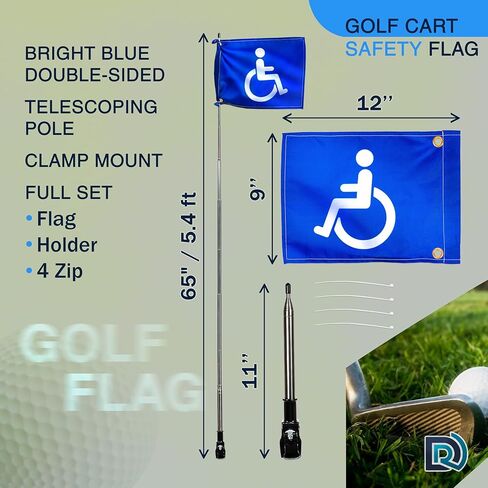 Handicap Flag for Golf Carts, 9×12 Inch Double Sided Blue Safety Flag with White Disability Symbol, Telescoping Pole up to 5.4 ft with Universal Mount for Mobility Scooters and Wheelchairs in Saudi Arabia