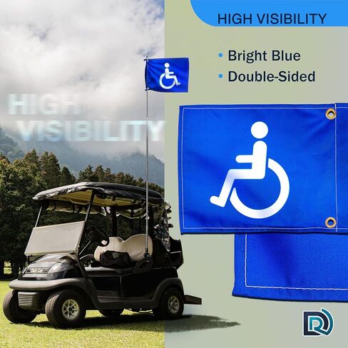 Handicap Flag for Golf Carts, 9×12 Inch Double Sided Blue Safety Flag with White Disability Symbol, Telescoping Pole up to 5.4 ft with Universal Mount for Mobility Scooters and Wheelchairs in Saudi Arabia