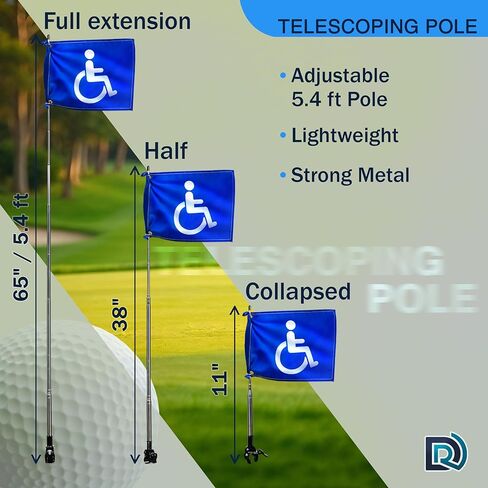 Handicap Flag for Golf Carts, 9×12 Inch Double Sided Blue Safety Flag with White Disability Symbol, Telescoping Pole up to 5.4 ft with Universal Mount for Mobility Scooters and Wheelchairs in Saudi Arabia