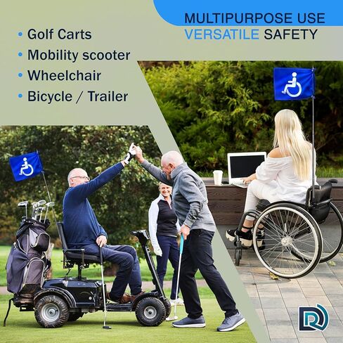 Handicap Flag for Golf Carts, 9×12 Inch Double Sided Blue Safety Flag with White Disability Symbol, Telescoping Pole up to 5.4 ft with Universal Mount for Mobility Scooters and Wheelchairs in Saudi Arabia