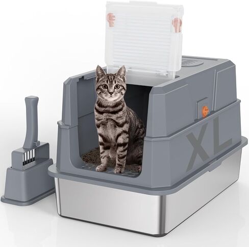 صندوق القمامة من الفولاذ المقاوم للصدأ Szee ، حجم كبير ، تصميم كامل/نصف مغلق ، الباب الأمامي القابل للطي للتجول ، التحكم في رائحة الفحم المنشط ، منع الرش في الخارج in Kuwait