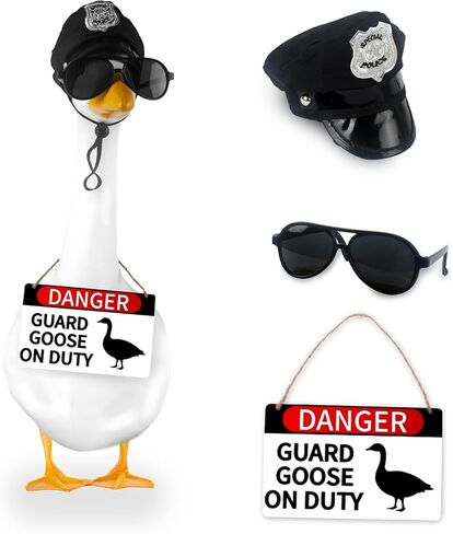 camduck 3 قطع الشرفة أوزة الملحقات الشرفة أوزة علامة أوزة الشرطة قبعة النظارات الخشبية أوزة تحذير علامة خطر الحرس أوزة على واجب تحذير علامة أوزة ملابس ديكور لساحة الشرفة الحديقة in Kuwait