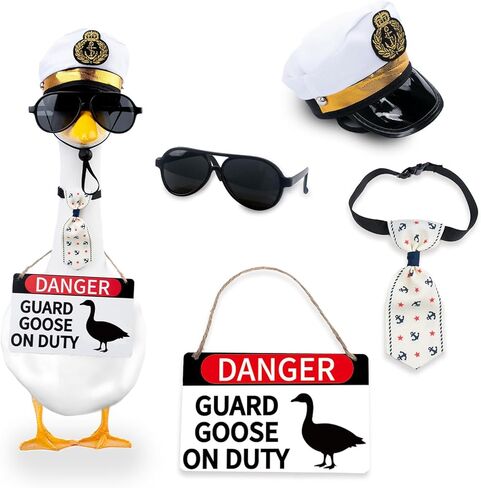 CAMDUCK 3 Pcs Porch Goose Accessories Porch Goose Sign Goose Police Hat Eyeglasses Wooden Gooses Warning Sign Danger Guard Goose on Duty Warning Sign Goose Outfits Decor for Yard Porch Lawn in Saudi Arabia