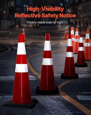 VEVOR Safety Cones, 6 Pack 36" Traffic Cones, PVC Orange Construction Cones with Reflective Collars and Black Weighted Base, for Traffic Control, Driveway Road Parking and School Improvement in Kuwait