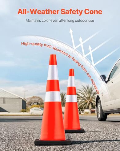 VEVOR Safety Cones, 6 Pack 36" Traffic Cones, PVC Orange Construction Cones with Reflective Collars and Black Weighted Base, for Traffic Control, Driveway Road Parking and School Improvement in Kuwait
