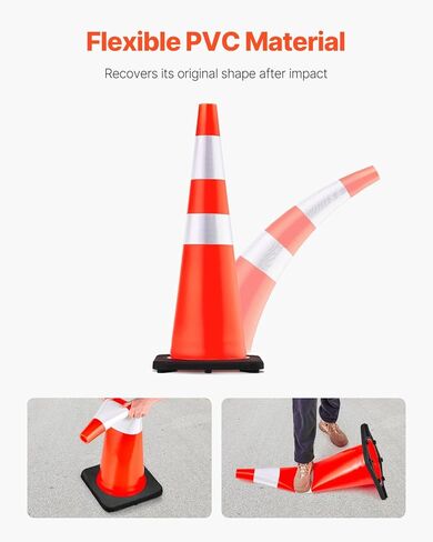 VEVOR Safety Cones, 6 Pack 36" Traffic Cones, PVC Orange Construction Cones with Reflective Collars and Black Weighted Base, for Traffic Control, Driveway Road Parking and School Improvement in Kuwait