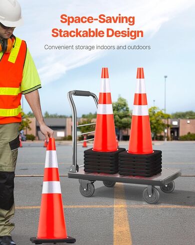 VEVOR Safety Cones, 6 Pack 36" Traffic Cones, PVC Orange Construction Cones with Reflective Collars and Black Weighted Base, for Traffic Control, Driveway Road Parking and School Improvement in Kuwait