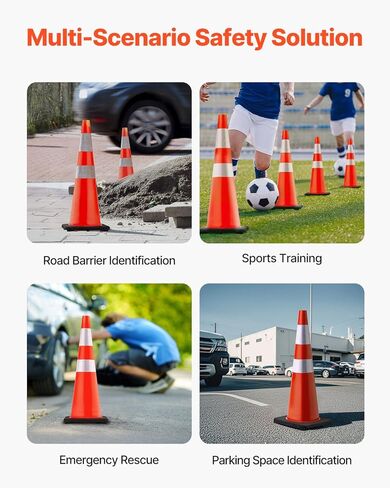 VEVOR Safety Cones, 6 Pack 36" Traffic Cones, PVC Orange Construction Cones with Reflective Collars and Black Weighted Base, for Traffic Control, Driveway Road Parking and School Improvement in Kuwait