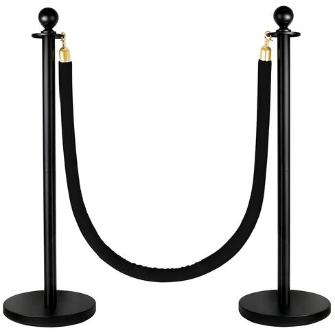 2 Pack Stanchions Post with Velvet Rope, Heavy Duty Metal Posts with Weighted Base, Crowd Control Barriers & Poles for Red Carpet, Movie Theater, Event, Party Supplies(Black) in Kuwait
