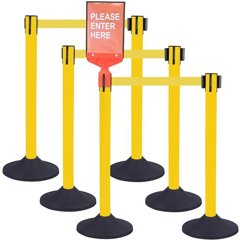 OangeStar 6 Packs Crowd Control Stanchion, Crowd Control Barrier Set w/10ft Black Retractable Belt Rubber Base in Saudi Arabia