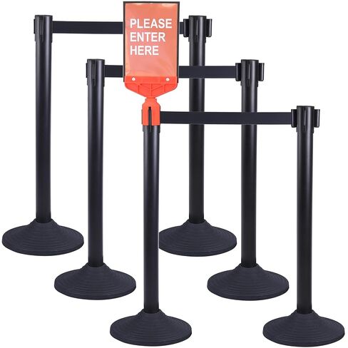 OangeStar 6 Packs Crowd Control Stanchion, Crowd Control Barrier Set w/10ft Black Retractable Belt Rubber Base in Saudi Arabia