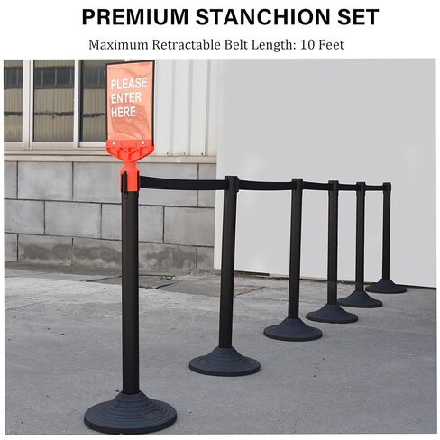 OangeStar 6 Packs Crowd Control Stanchion, Crowd Control Barrier Set w/10ft Black Retractable Belt Rubber Base in Saudi Arabia