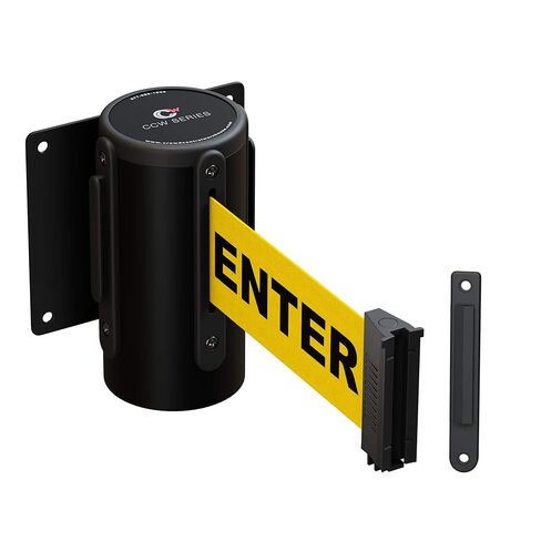 Crowd Control Warehouse - CCW Series WMB-120 Fixed Wall Mount Retractable Belt Barrier - 11 Foot, Caution Do Not Enter with Black Steel Case, Crowd Control Barriers in Kuwait