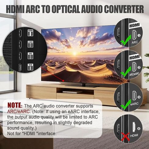 محول HDMI ARC/eARC إلى الصوت البصري 192 كيلو هرتز، كابل HDMI ARC لمكبرات الصوت إلى التلفزيون، توصيل وتشغيل محول الصوت البصري إلى ARC، دعم مستخرج مقسم الصوت البصري لـ PCM/Dolby 5.1/DTS 5.1 [بدون CEC] in Kuwait