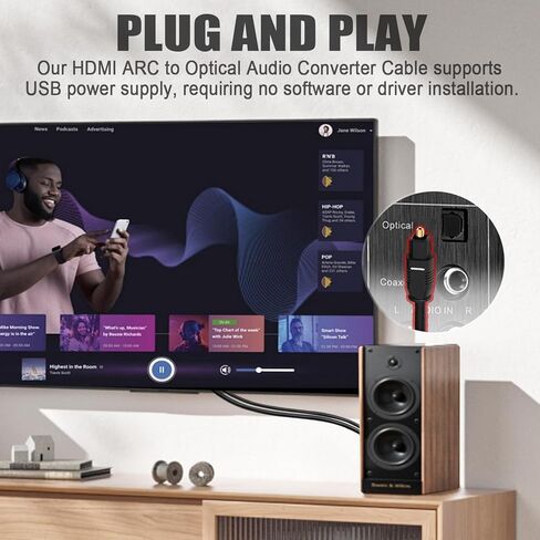 محول HDMI ARC/eARC إلى الصوت البصري 192 كيلو هرتز، كابل HDMI ARC لمكبرات الصوت إلى التلفزيون، توصيل وتشغيل محول الصوت البصري إلى ARC، دعم مستخرج مقسم الصوت البصري لـ PCM/Dolby 5.1/DTS 5.1 [بدون CEC] in Kuwait