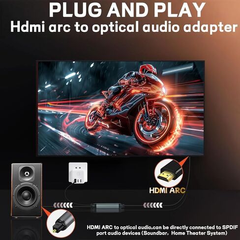 192 كيلو هرتز HDMI ARC إلى محول الصوت البصري 6FT، ARC إلى كابل مستخرج الصوت البصري، التوصيل والتشغيل، AR C إلى O محول الصوت البصري للتلفزيون عالي الوضوح إلى مكبر الصوت، مكبر الصوت - [بدون CEC] in Kuwait