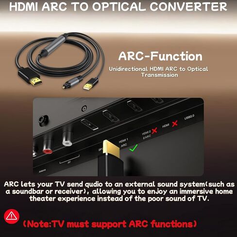 192 كيلو هرتز HDMI ARC إلى محول الصوت البصري 6FT، ARC إلى كابل مستخرج الصوت البصري، التوصيل والتشغيل، AR C إلى O محول الصوت البصري للتلفزيون عالي الوضوح إلى مكبر الصوت، مكبر الصوت - [بدون CEC] in Kuwait