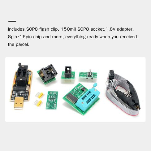 SOP8 Test Clip, 16 Pin BIOS Clip USB Programmer Clip EEPROM BIOS Flasher SPI Flash Programmer 1.8V Adapter and 15SOP8 Socket for 24/25 Series in Saudi Arabia
