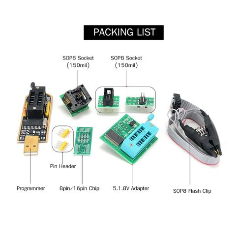 SOP8 Test Clip, 16 Pin BIOS Clip USB Programmer Clip EEPROM BIOS Flasher SPI Flash Programmer 1.8V Adapter and 15SOP8 Socket for 24/25 Series in Saudi Arabia
