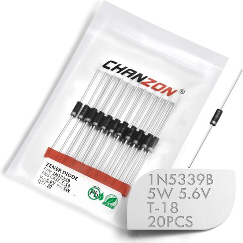 (Pack of 20 Pieces) Chanzon 1N5339B 1N5339 Power Zener Diode 5W 5.6V T-18 (CASE17-02) Axial Diodes 5 Watt 5.6 Volt 5V6 in Saudi Arabia