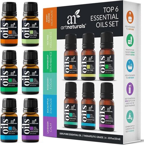 ArtNaturals Aromatherapy Essential Oil Set - 100% Pure of The Highest Therapeutic Grade Quality - Premium Gift Set – Lavender, Peppermint, Tea Tree, Eucalyptus, 0.33 Fl Oz (Pack of 16) in Saudi Arabia
