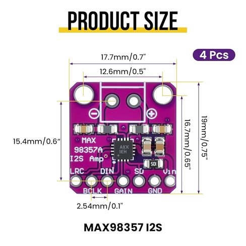 4Pcs MAX98357 I2S 3W Audio Amp Breakout Board | Filterless Class D DAC Decoder Module | for DIY Audio Projects in Saudi Arabia