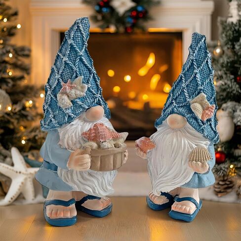 LIFFY Beach Theme Bathroom Gnome Statue - Coastal Christmas Decor - Beach Decor Christmas Gnomes - Coastal Holiday Birthday Gift Ideas, Garden Gnomes Outdoor, Beach Christmas Decorations in Kuwait