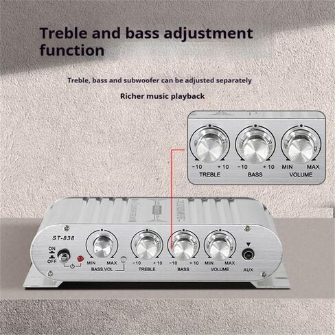 مضخم صوت ستيريو، مضخم صوت ستيريو صغير HiFi 2.1 مضخم صوت منزلي للسيارة، مضخم رقمي احترافي للاستخدام على الناقل الخاص بك أو في المنزل (فضي) in Kuwait