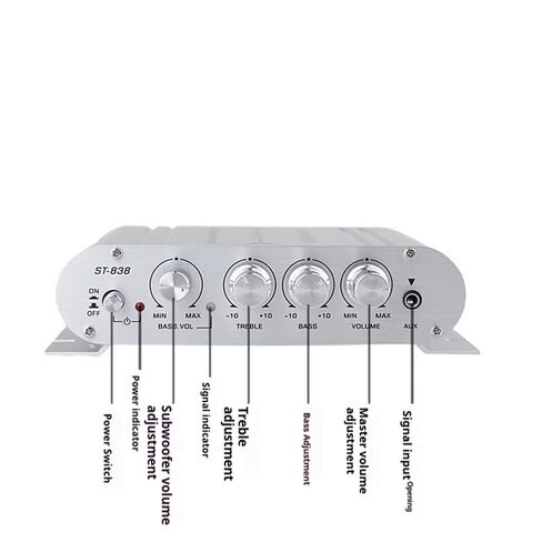 مضخم صوت ستيريو، مضخم صوت ستيريو صغير HiFi 2.1 مضخم صوت منزلي للسيارة، مضخم رقمي احترافي للاستخدام على الناقل الخاص بك أو في المنزل (فضي) in Kuwait