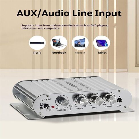 مضخم صوت ستيريو، مضخم صوت ستيريو صغير HiFi 2.1 مضخم صوت منزلي للسيارة، مضخم رقمي احترافي للاستخدام على الناقل الخاص بك أو في المنزل (فضي) in Kuwait