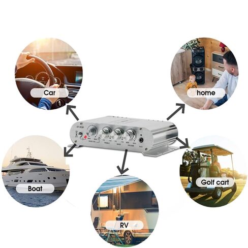 مضخم صوت ستيريو، مضخم صوت ستيريو صغير HiFi 2.1 مضخم صوت منزلي للسيارة، مضخم رقمي احترافي للاستخدام على الناقل الخاص بك أو في المنزل (فضي) in Kuwait