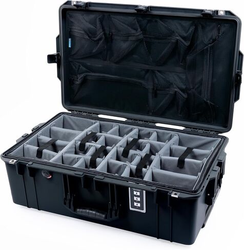 Pelican 1595 Case by Colorcase - أسود - حالة مقاومة للماء كبيرة الحجم مع مقاطعات رمادية مبطنة ومنظم غطاء الشبك in Kuwait