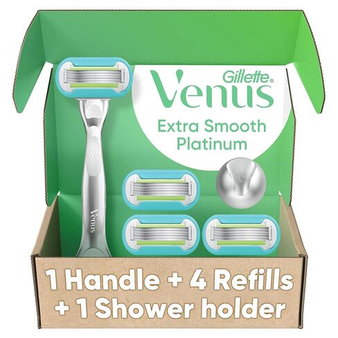 Gillette Venus Platinum Extra Smooth Razors for Women, 1 Venus Razor, 4 Razor Blade Refills, Metal Handle with Anti-Slip Grip in Kuwait