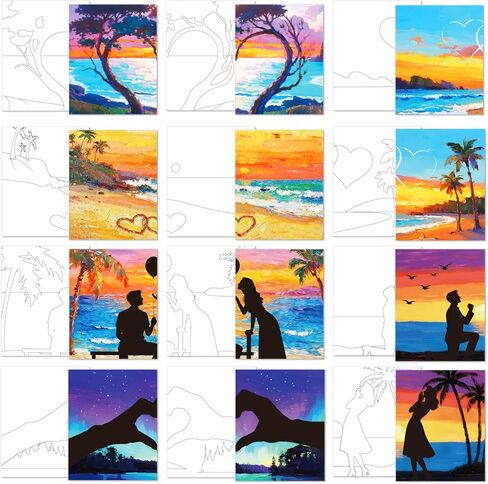 ACRNIGHEET Pre Drawn Canvas to Paint for Adults, 10pcs Flower Theme Pre Printed Canvas 8 X 10 Inch, Painting Canvas for Adults Home Decor and Party Game, Ready to Paint for Beginners in Saudi Arabia